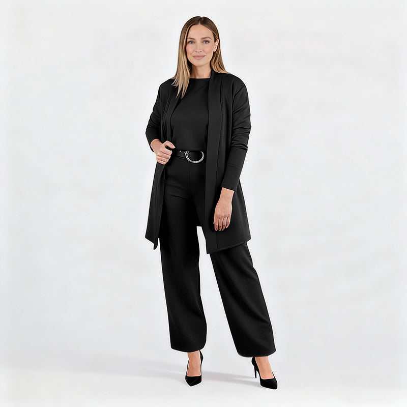 3-teiliges Set aus Longline-Cardigan, Top & Hose