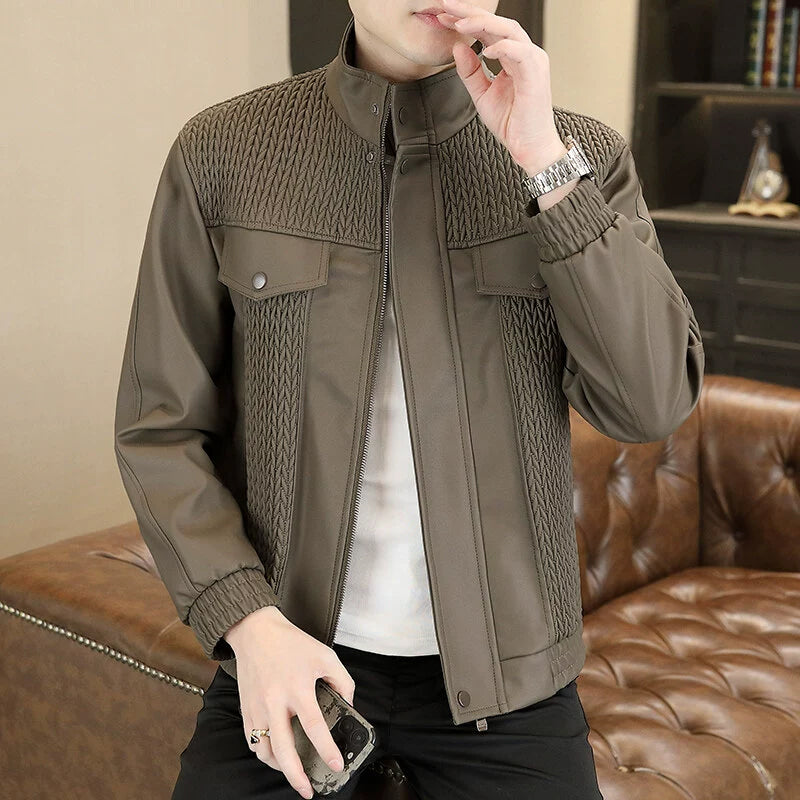 Modische Herren-Lederjacke mit Ährenmuster