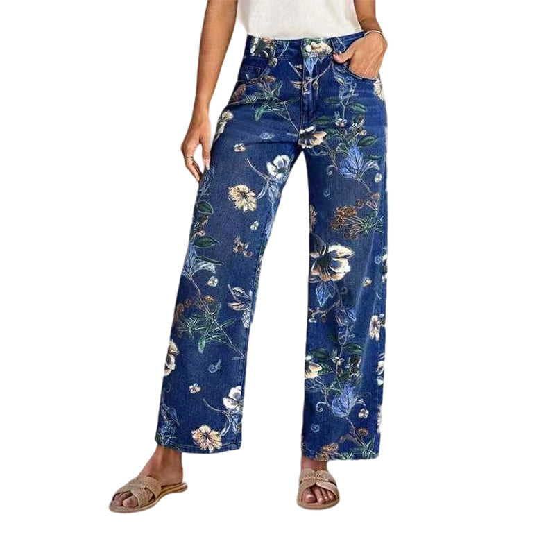 Frauen Jeans mit Blumenmuster – Bequeme, gerade Passform für Frühling und Herbst, Ideal für Freizeit und Alltag🌸👖