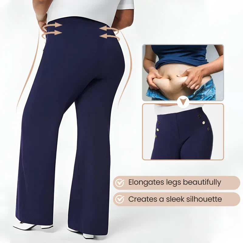 👖Three Lengths Available🔥High Stretch Tummy Control Button Wide Leg Trousers