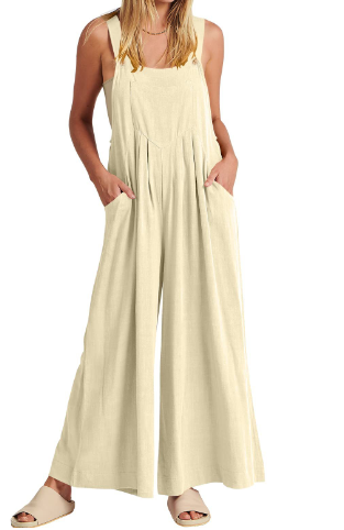 Ärmelloser Jumpsuit für Damen mit weitem Bein und Taschen