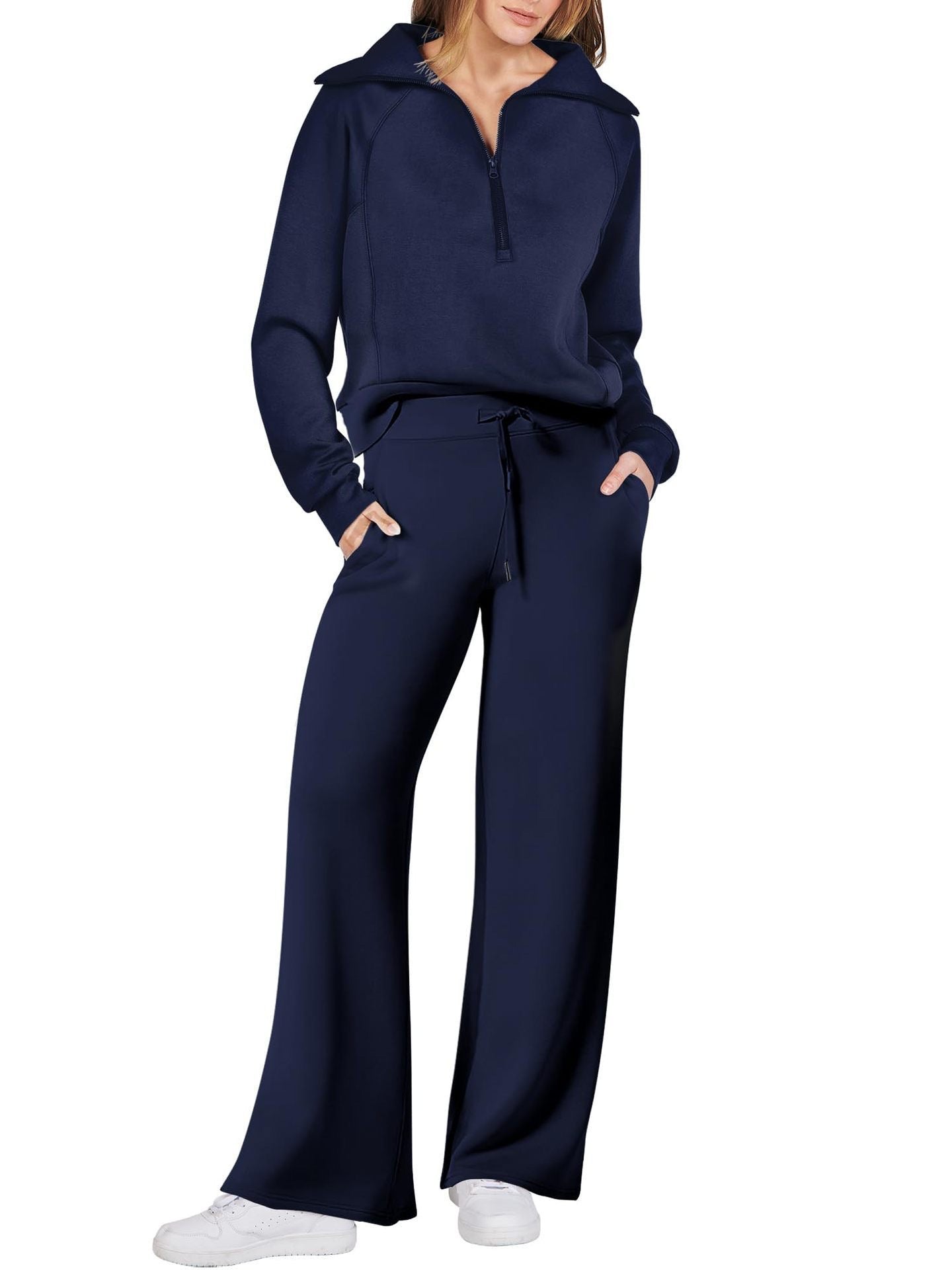 💝🔥Black-Friday-Mega-Angebot – 50 % Rabatt!🔥Damen-Loungeset aus 2 Teilen mit Oversize-Schnitt, halbem Reißverschluss und weitem Bein