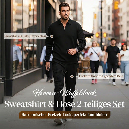 🏃👖Herren-Set aus Sweatshirt mit Waffelstrick und Hose mit geradem Bein