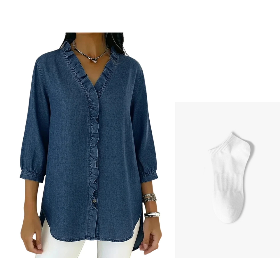 Damen Freizeithemd mit Rüschen V-Ausschnitt – feminin, luftig & vielseitig für jeden Tag im Büro oder in der Freizeit