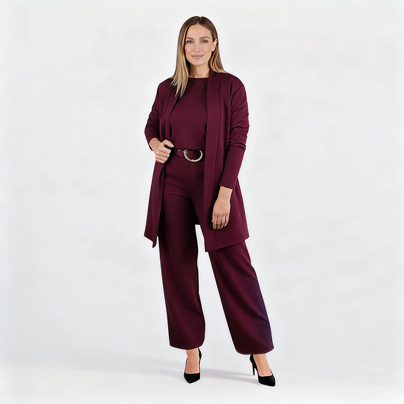 3-teiliges Set aus Longline-Cardigan, Top & Hose