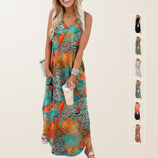👗🌊 Damen Sommerkleid – Locker, Ärmellos, V-Ausschnitt mit Taschen, Ideal für Strand & Freizeit📦Kostenloser Versand🔥