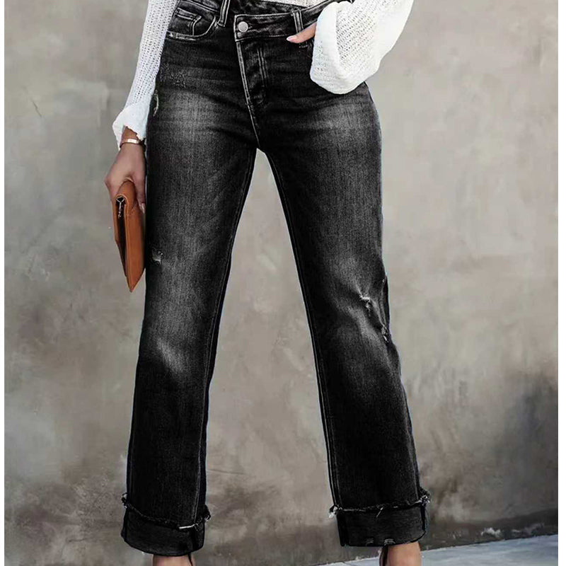 High-Waist Stretch-Jeans für Damen mit geradem Bein