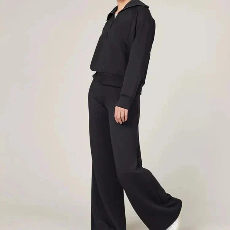 💝🔥Black-Friday-Mega-Angebot – 50 % Rabatt!🔥Damen-Loungeset aus 2 Teilen mit Oversize-Schnitt, halbem Reißverschluss und weitem Bein