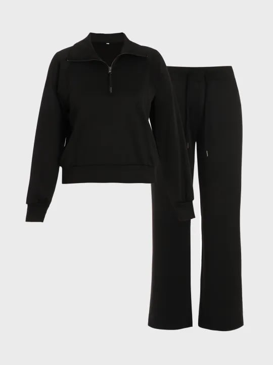 💝🔥Black-Friday-Mega-Angebot – 50 % Rabatt!🔥Damen-Loungeset aus 2 Teilen mit Oversize-Schnitt, halbem Reißverschluss und weitem Bein