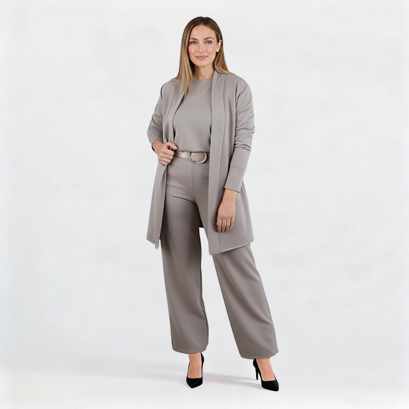 3-teiliges Set aus Longline-Cardigan, Top & Hose