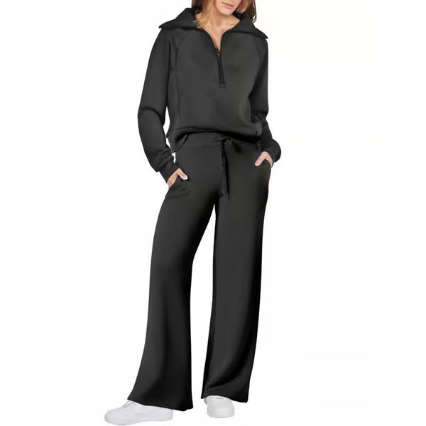 💝🔥Black-Friday-Mega-Angebot – 50 % Rabatt!🔥Damen-Loungeset aus 2 Teilen mit Oversize-Schnitt, halbem Reißverschluss und weitem Bein