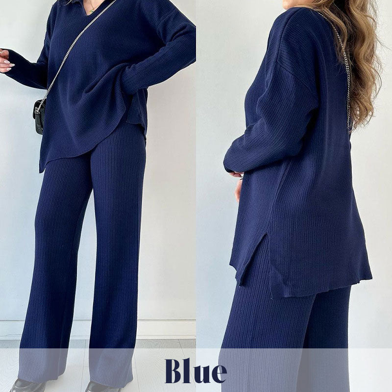 🎁🧥Zweiteiliges Set mit V-Ausschnitt und Schlitz aus Strick