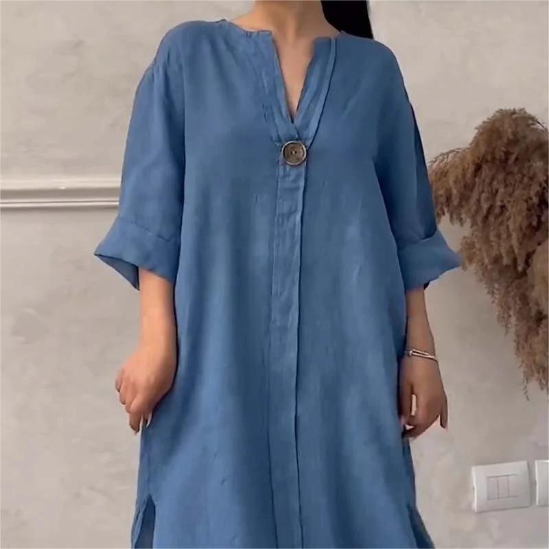 👗Lässiges, atmungsaktives Kleid in Volltonfarbe