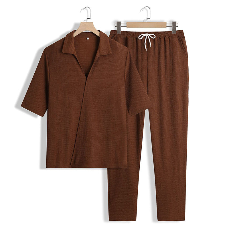 🔥Neu eingetroffen 50 % Rabatt💥2-teiliges Set für Herren – kurzärmliges Oberteil mit V-Ausschnitt und Hose