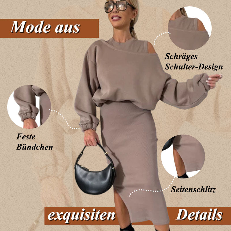⌛ Nur noch 3 Tage – 50 % auf alles! ⏰Damen-Set mit Sweatshirt mit schrägen Schultern und ärmellosem Kleid🌸
