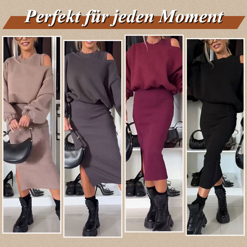 ⌛ Nur noch 3 Tage – 50 % auf alles! ⏰Damen-Set mit Sweatshirt mit schrägen Schultern und ärmellosem Kleid🌸