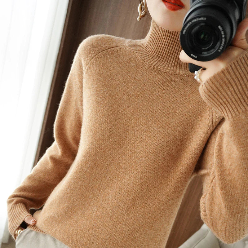 🔥Black-Friday-Mega-Angebot – 50 % Rabatt!🔥Einfarbiger Kaschmir-Strickpullover mit Rollkragen