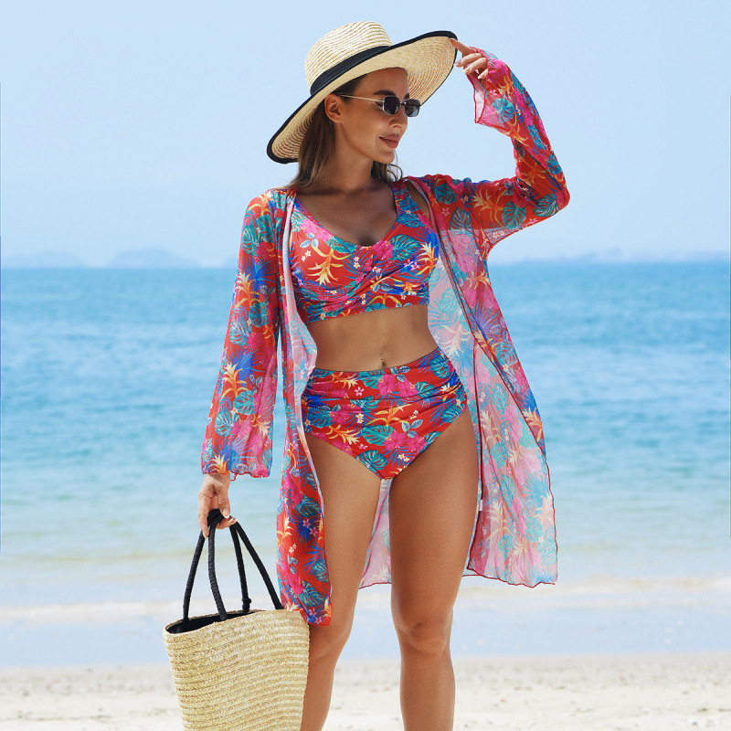 🏖️👙Modisches, mehrfarbig bedrucktes 3-teiliges Bikini-Badeanzug-Set für Damen