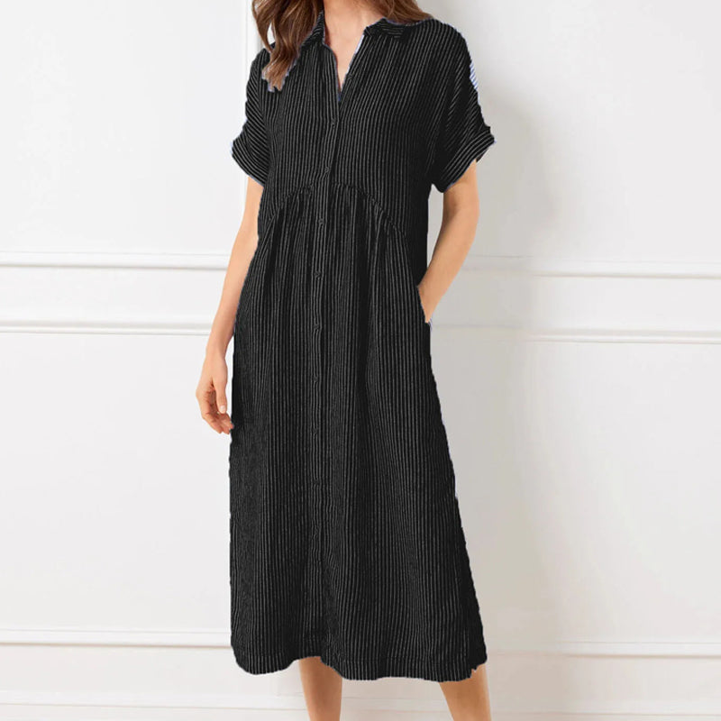 💃Letzter Tag des Ausverkaufs - 50% RABATT💞Damen V-Ausschnitt Revers gestreiftes langes Hemdkleid