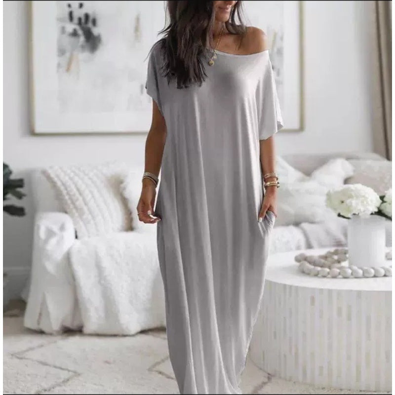 ☀️🌿 Langes Sommerkleid für Damen – luftig, locker & einfarbig: Perfekt für heiße Tage. Kurzärmelig & knöchellang für maximalen Tragekomfort ✨🌸 Jetzt entdecken!