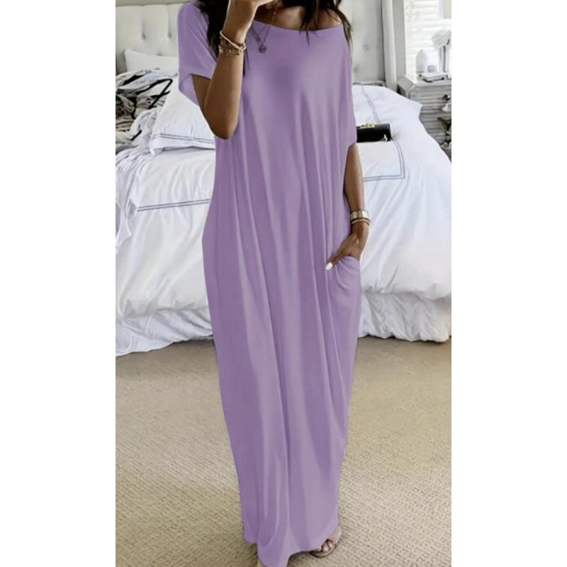 ☀️🌿 Langes Sommerkleid für Damen – luftig, locker & einfarbig: Perfekt für heiße Tage. Kurzärmelig & knöchellang für maximalen Tragekomfort ✨🌸 Jetzt entdecken!
