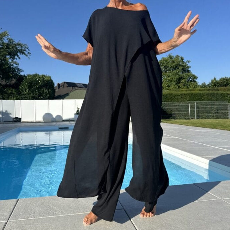 🌸Sommer-Sonderverkauf –40% Rabatt💖Einfarbiges Set aus schulterfreiem Oberteil und Hose