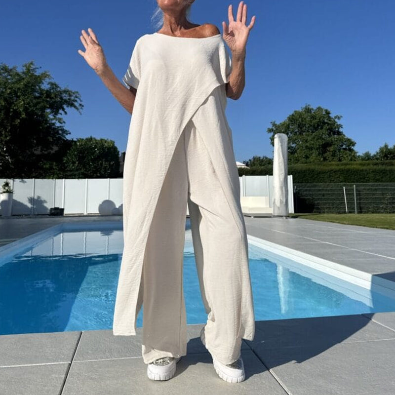 🌸Sommer-Sonderverkauf –40% Rabatt💖Einfarbiges Set aus schulterfreiem Oberteil und Hose