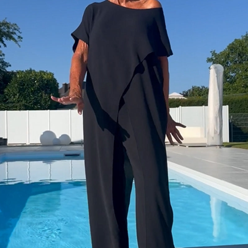 🌸Sommer-Sonderverkauf –40% Rabatt💖Einfarbiges Set aus schulterfreiem Oberteil und Hose