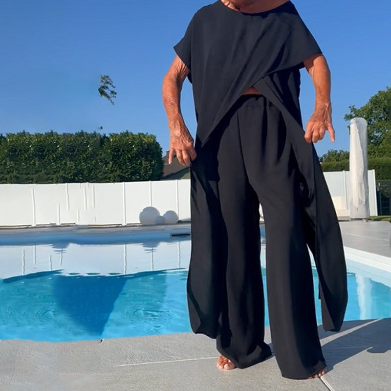 🌸Sommer-Sonderverkauf –40% Rabatt💖Einfarbiges Set aus schulterfreiem Oberteil und Hose