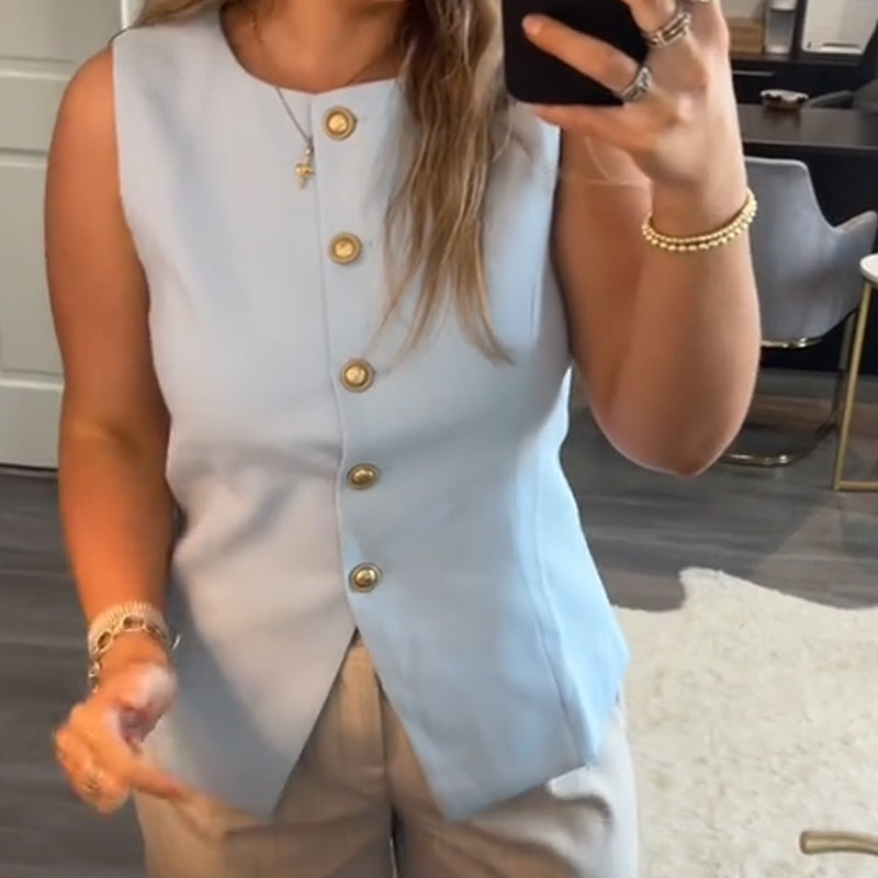 Anzugweste für Damen mit Rundhalsausschnitt und Knopfleiste