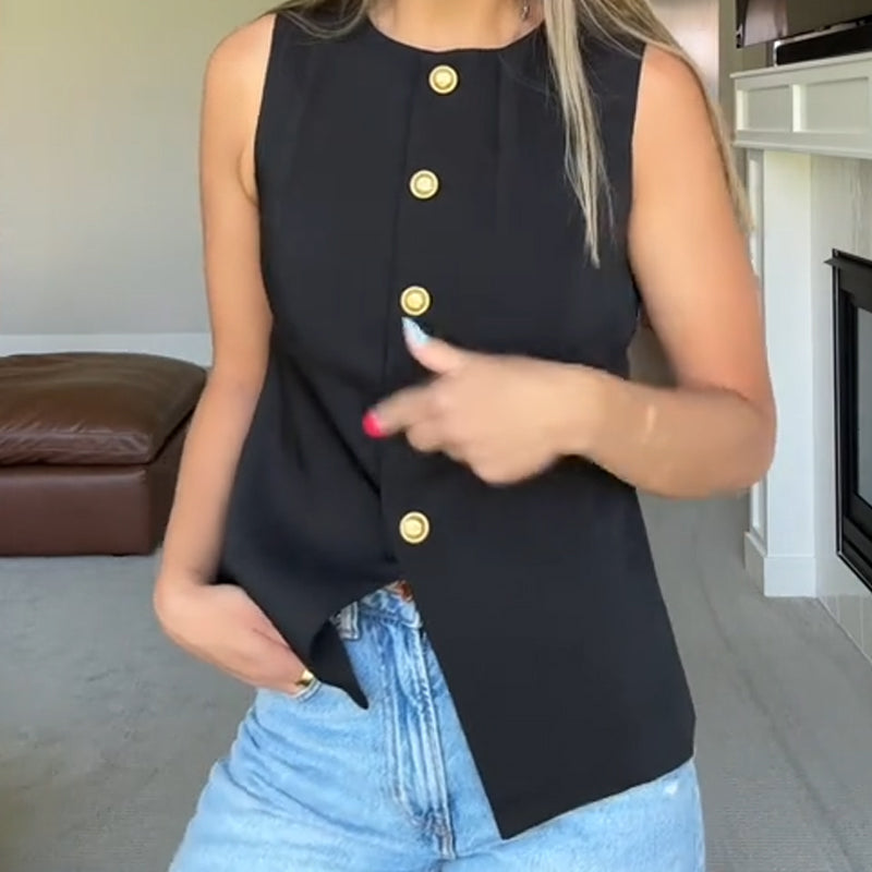 Anzugweste für Damen mit Rundhalsausschnitt und Knopfleiste