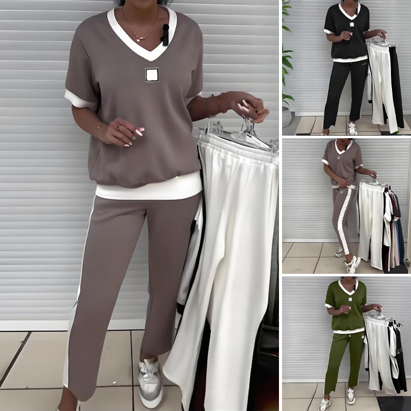 Lässiges Damen-Zweiteiler: Top mit V-Ausschnitt und Hose