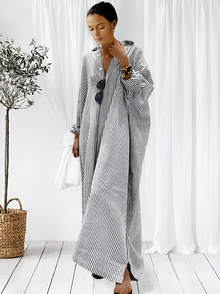 🌸Was soll ich morgen anziehen?💐Gestreifte Strickjacke Loose Large Size Unregelmäßiges Kleid