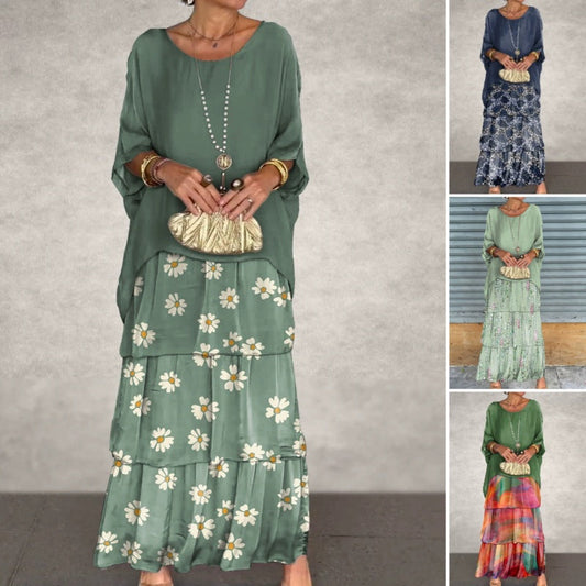 Elegantes Lagenkleid aus Netzstoff mit Rundhalsausschnitt und Blumenmuster