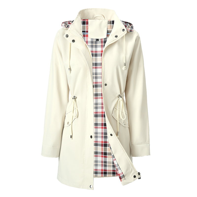 Damen Trenchcoat Neu – Wasserabweisende Übergangsjacke mit Kariertem Innenfutter, Elegante Herbstjacke