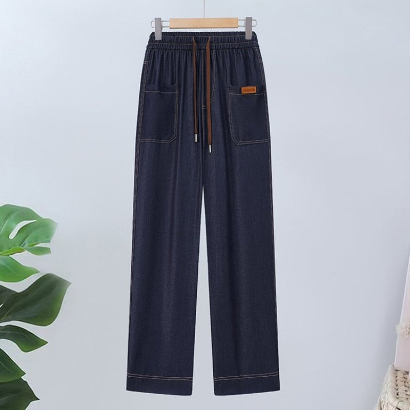 Hose mit geradem Bein und hoher Taille und Kordelzug