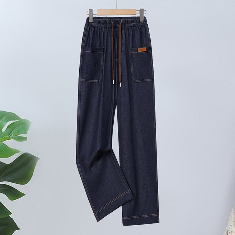 Hose mit geradem Bein und hoher Taille und Kordelzug