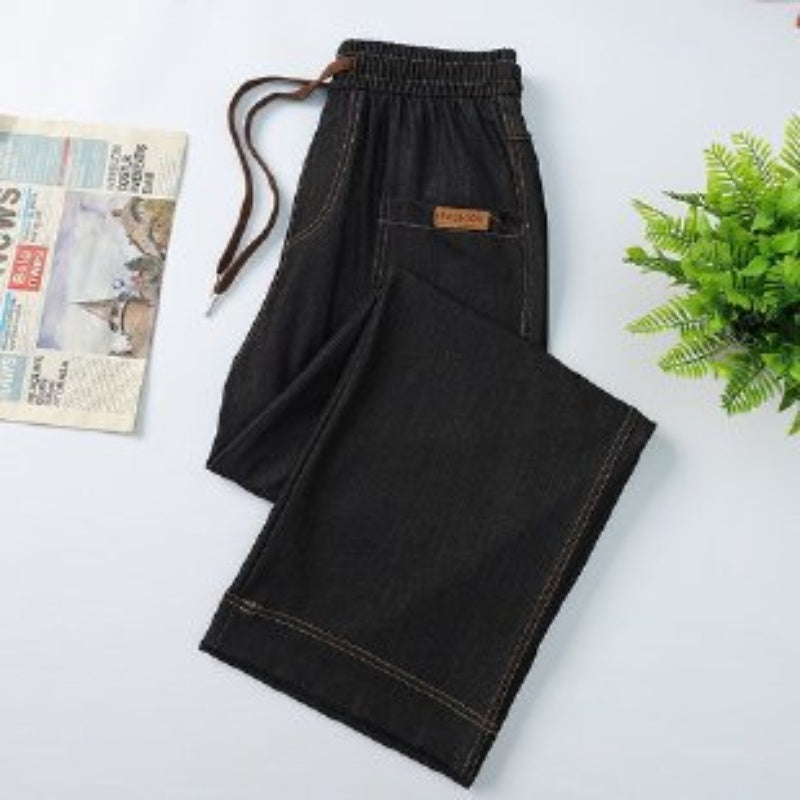 Hose mit geradem Bein und hoher Taille und Kordelzug