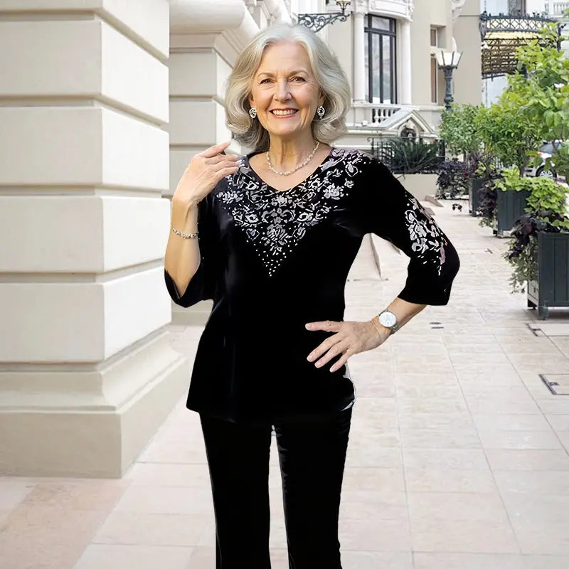 Damen Samt-Zweiteiler mit 3/4-Ärmeln – Ideal für Herbst & Winter🍂