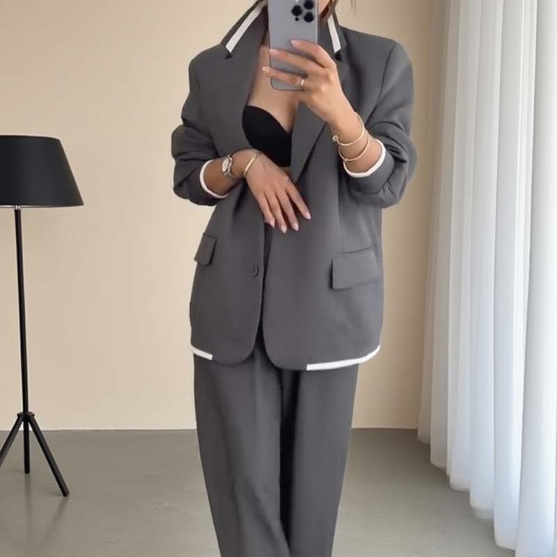 🍁🔥Begrenztes Angebot: Herbstneuheiten heute 50% reduziert! Damen-Zweiteiler: Blazer mit langen Ärmeln & Hose mit weitem Bein