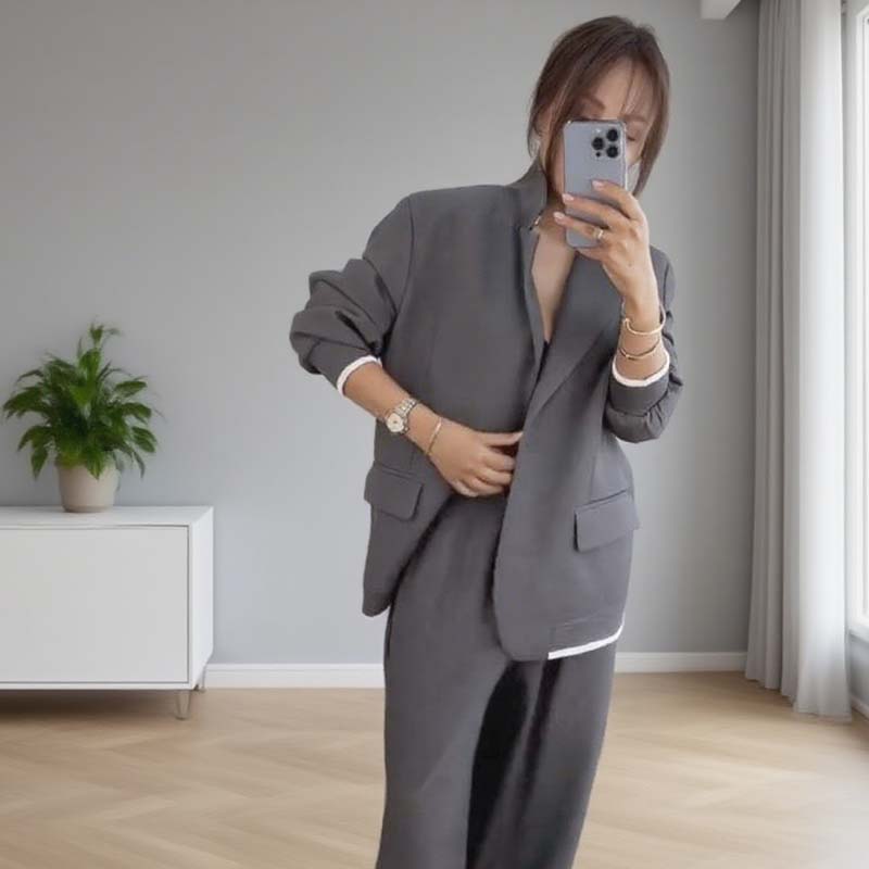 🍁🔥Begrenztes Angebot: Herbstneuheiten heute 50% reduziert! Damen-Zweiteiler: Blazer mit langen Ärmeln & Hose mit weitem Bein
