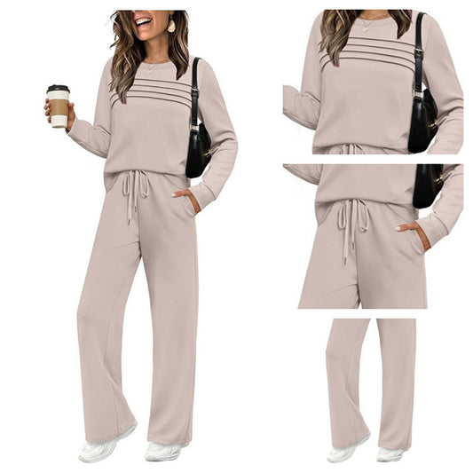 ⌛ Nur noch 3 Tage – 50 % auf alles! ⏰ Damen-Set mit Rundhalsausschnitt und Bündchenhose mit Kordelzug