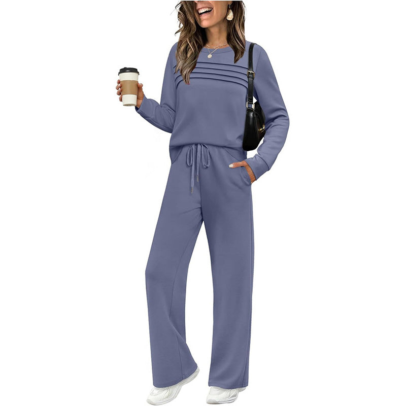 ⌛ Nur noch 3 Tage – 50 % auf alles! ⏰ Damen-Set mit Rundhalsausschnitt und Bündchenhose mit Kordelzug