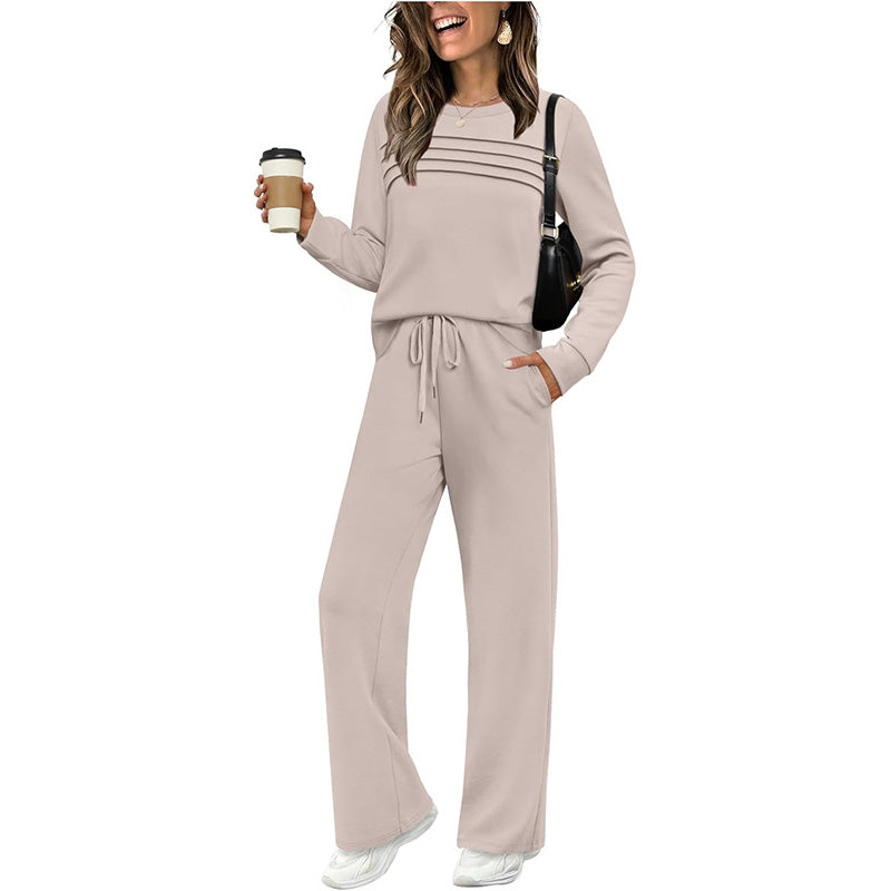 ⌛ Nur noch 3 Tage – 50 % auf alles! ⏰ Damen-Set mit Rundhalsausschnitt und Bündchenhose mit Kordelzug