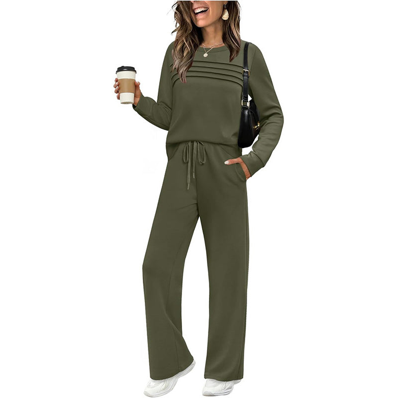⌛ Nur noch 3 Tage – 50 % auf alles! ⏰ Damen-Set mit Rundhalsausschnitt und Bündchenhose mit Kordelzug
