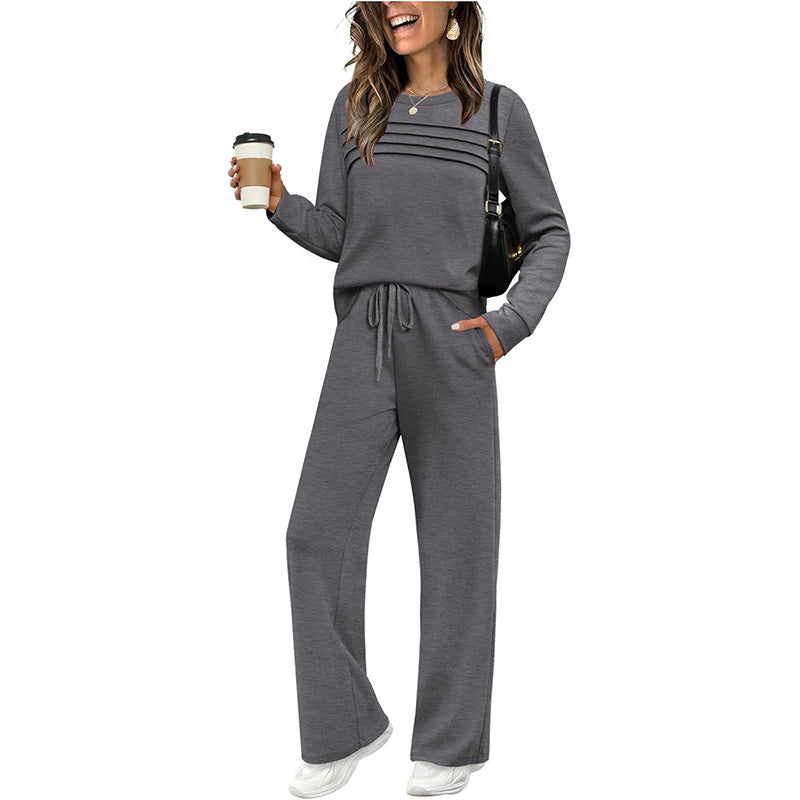 ⌛ Nur noch 3 Tage – 50 % auf alles! ⏰ Damen-Set mit Rundhalsausschnitt und Bündchenhose mit Kordelzug