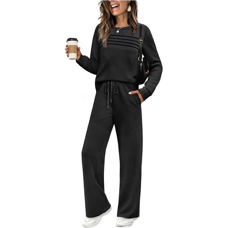 ⌛ Nur noch 3 Tage – 50 % auf alles! ⏰ Damen-Set mit Rundhalsausschnitt und Bündchenhose mit Kordelzug