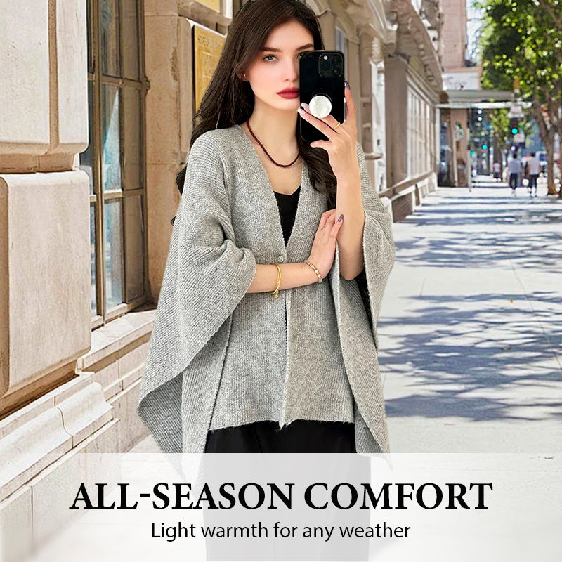 ✨ Damen Elegante Strick-Cardigan-Cape · Warme Modische Strickjacke mit Cape-Design