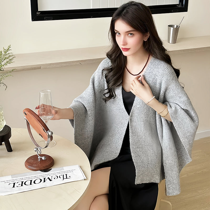 ✨ Damen Elegante Strick-Cardigan-Cape · Warme Modische Strickjacke mit Cape-Design