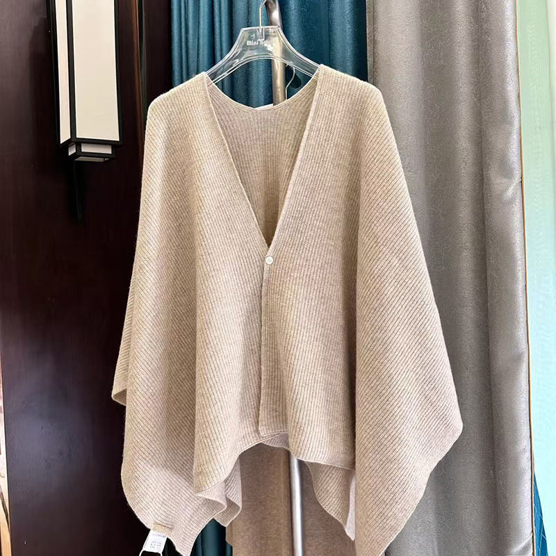 ✨ Damen Elegante Strick-Cardigan-Cape · Warme Modische Strickjacke mit Cape-Design